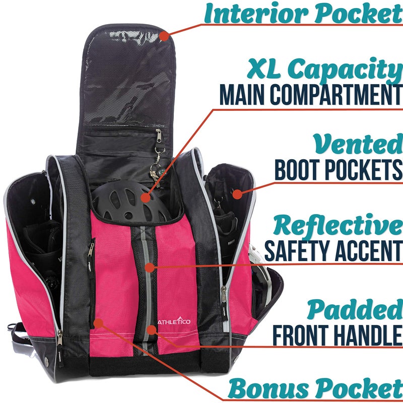 Athletico Ski Boot Bag â€“ Skiing and Snowboarding Travel Luggage â€“ Stores Gear Including Jacket, Helmet, Goggles, Gloves & Accessories â€“ Venting and Grommets for Snow Drainage (Pink) - Image 2